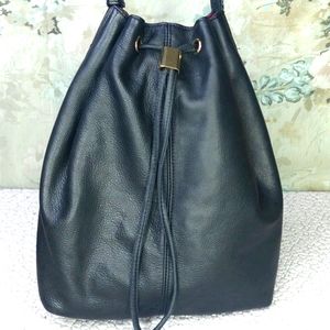 Steven black leather bucket bag